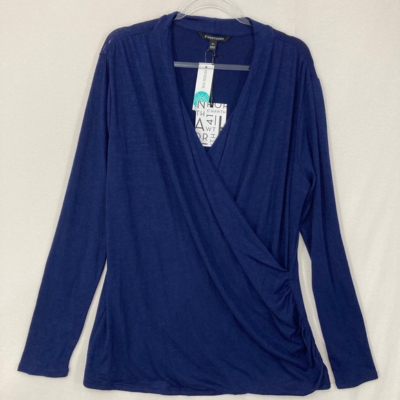41 Hawthorn Tops - New 41 Hawthorn Surplice Wrap Knit Top XXL Navy Long Sleeve Ruched Preppy